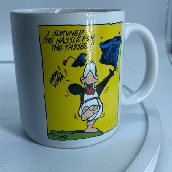 Vtg Opus N' Bill Graduation Mug "I Survived The Tassel" Berkeley Breathed 1994 - Picture 2 of 6